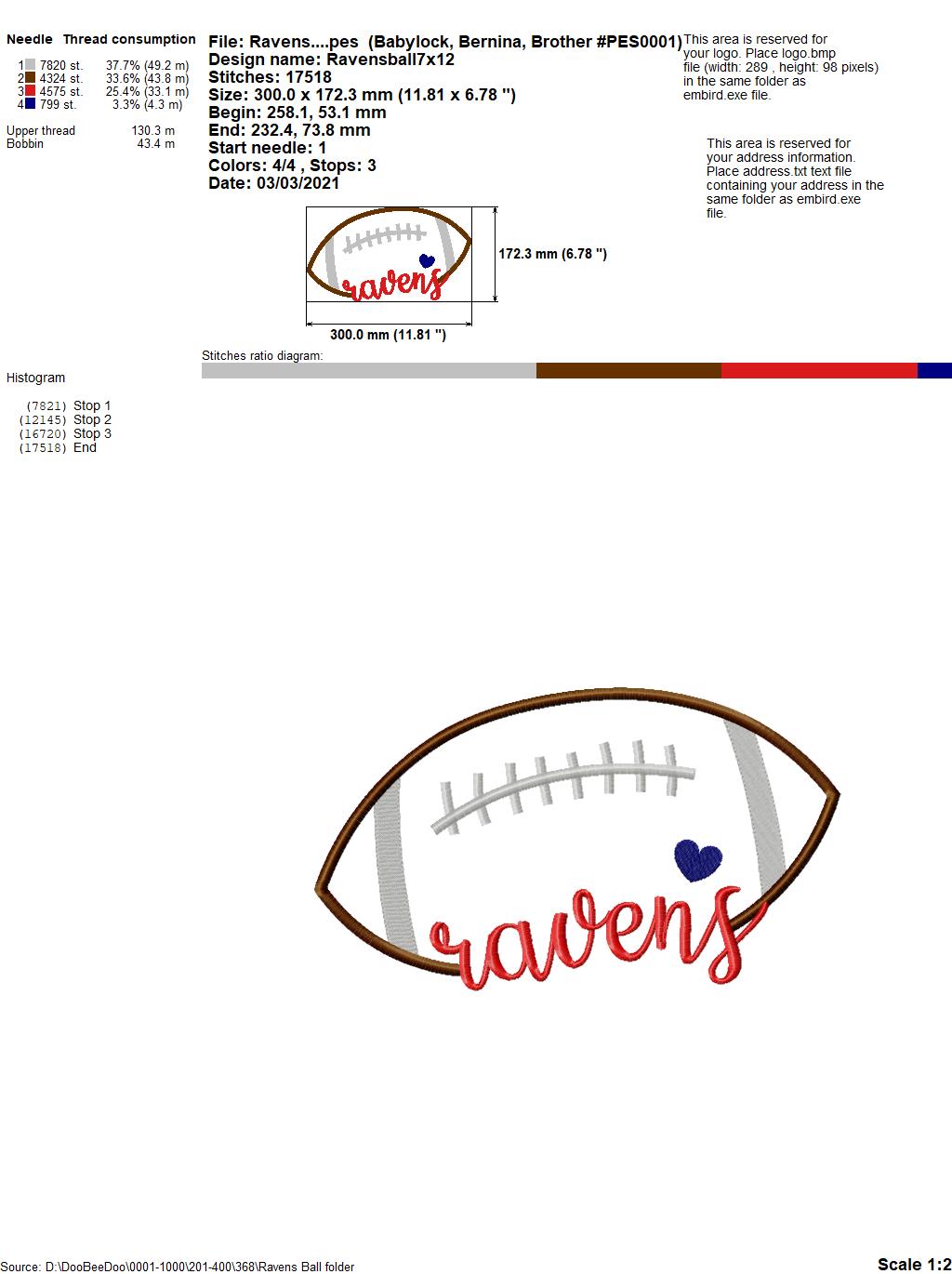 Ravens Football Heart – Satin Stitch – Machine Embroidery Design