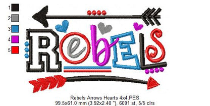 Rebels Arrows & Hearts - Satin Stitch – Machine Embroidery Design