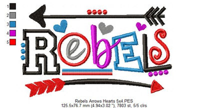 Rebels Arrows & Hearts - Satin Stitch – Machine Embroidery Design
