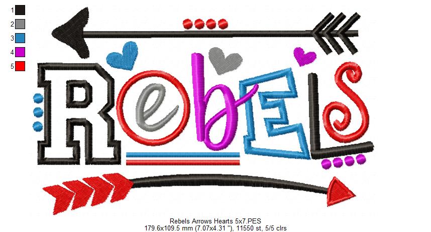 Rebels Arrows & Hearts - Satin Stitch – Machine Embroidery Design