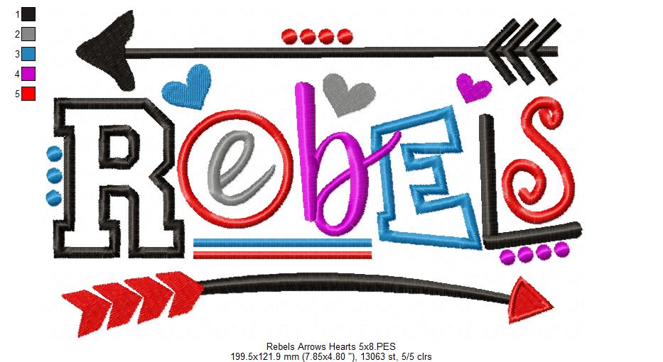 Rebels Arrows & Hearts - Satin Stitch – Machine Embroidery Design