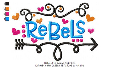 Rebels Fun Arrows - Satin Stitch - Machine Embroidery Design