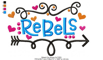 Rebels Fun Arrows - Satin Stitch - Machine Embroidery Design