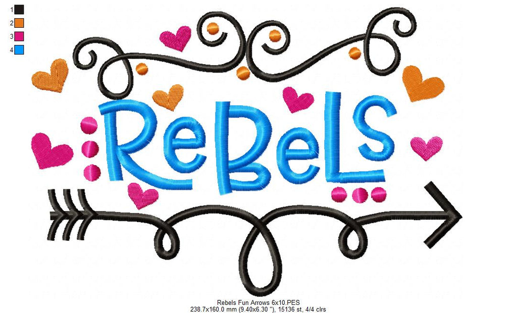 Rebels Fun Arrows and Hearts - Fill Stitch