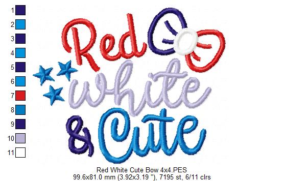 Red White & Cute Bow - Applique