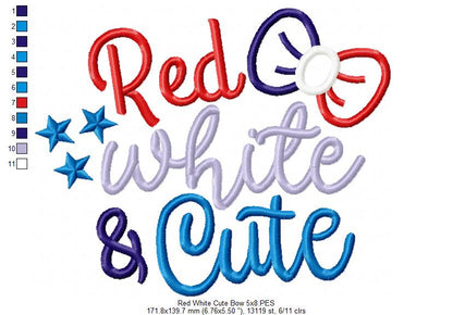 Red White & Cute Bow - Applique