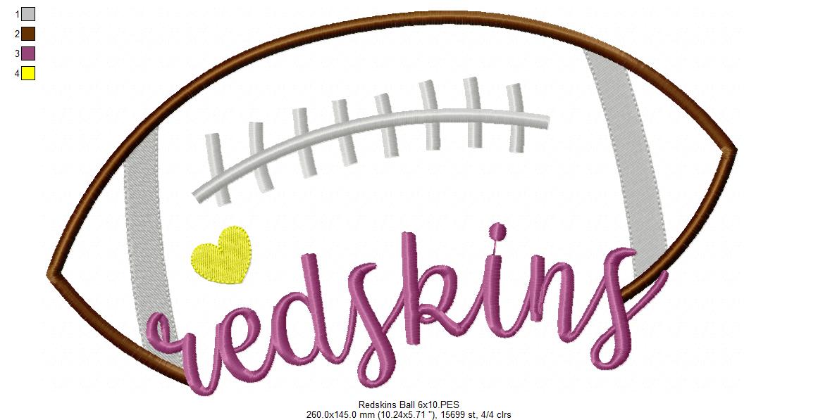 Redskins Football – Satin Stitch – Machine Embroidery Design