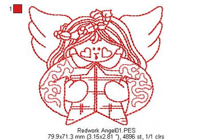 Christmas Angel - Redwork
