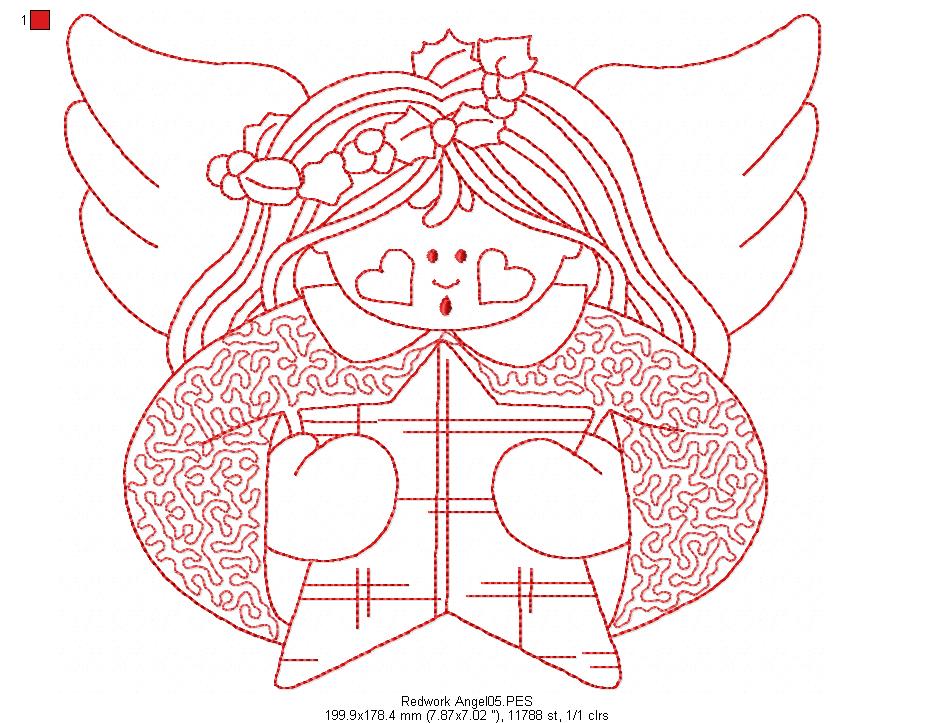 Christmas Angel - Redwork