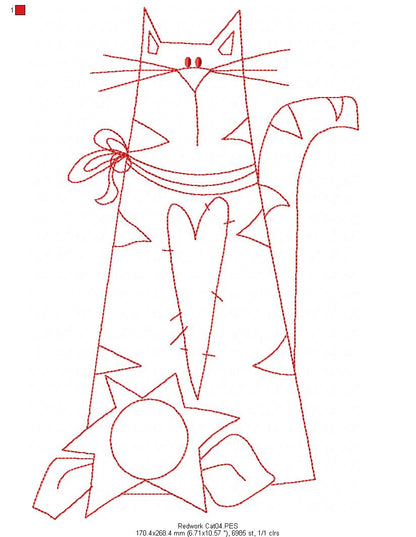 Cute Cat - Redwork