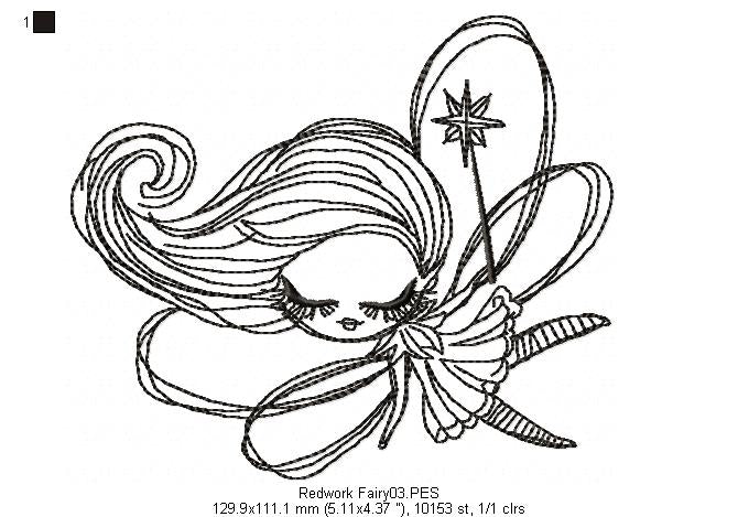 Cute Fairy - Redwork