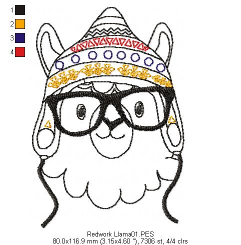 Cute Llama - Redwork