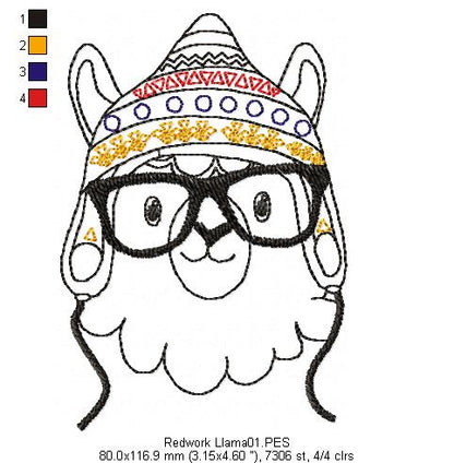 Cute Llama - Redwork