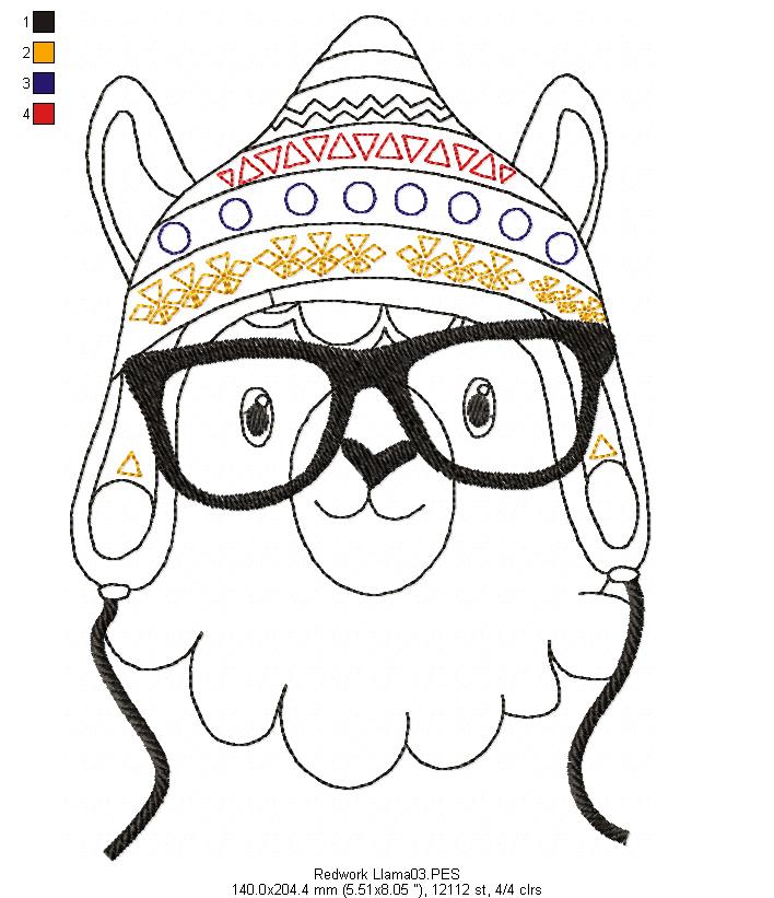 Cute Llama - Redwork