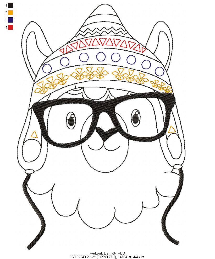Cute Llama - Redwork