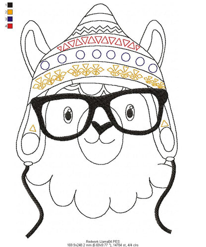 Cute Llama - Redwork