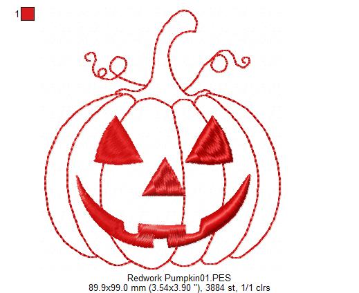 Halloween Pumpkin - Redwork