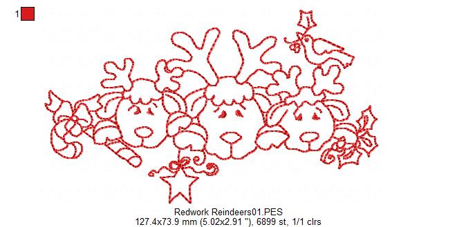 Reindeer Family - Redwork