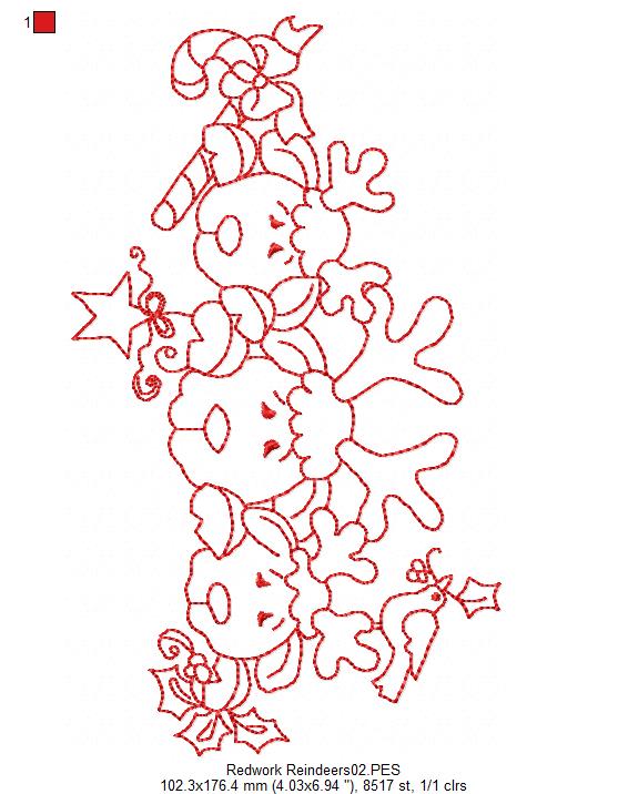 Reindeer Family - Redwork