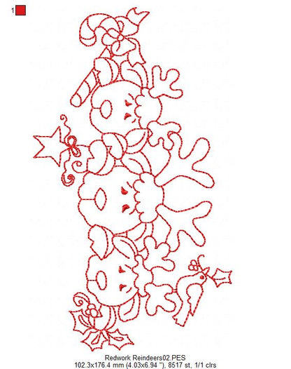 Reindeer Family - Redwork