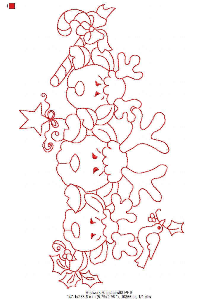 Reindeer Family - Redwork