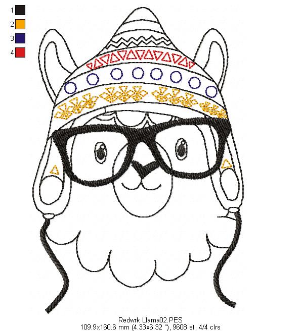 Cute Llama - Redwork