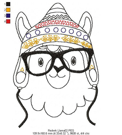 Cute Llama - Redwork