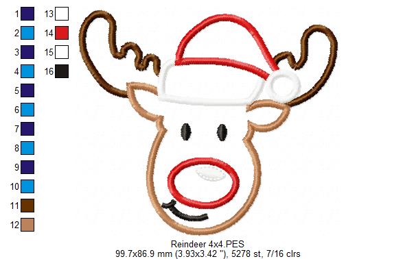 Christmas Rudolph Reindeer with Hat - Applique