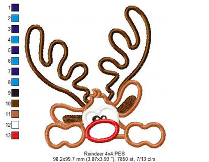 Christmas Rudolph Reindeer - Applique Embroidery