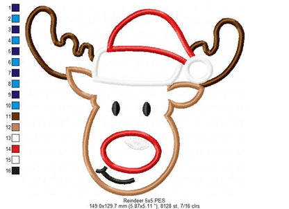 Christmas Rudolph Reindeer with Hat - Applique
