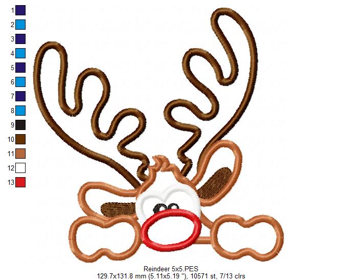 Christmas Rudolph Reindeer - Applique Embroidery