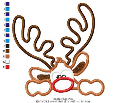 Christmas Rudolph Reindeer - Applique Embroidery