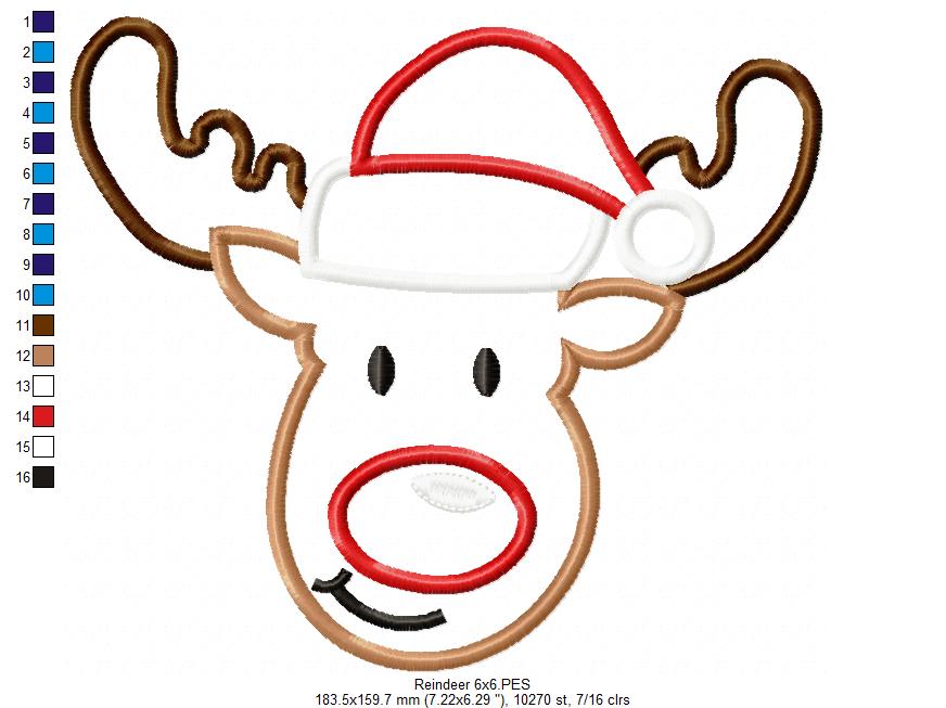 Christmas Rudolph Reindeer with Hat - Applique