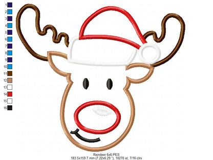 Christmas Rudolph Reindeer with Hat - Applique