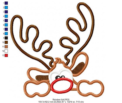 Christmas Rudolph Reindeer - Applique Embroidery
