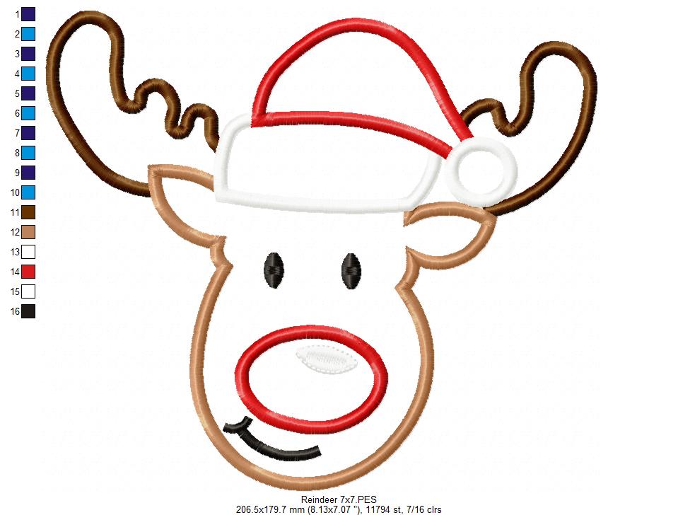 Christmas Rudolph Reindeer with Hat - Applique