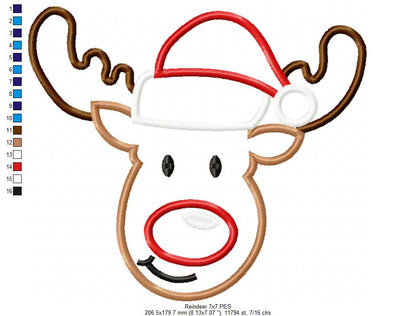 Christmas Rudolph Reindeer with Hat - Applique