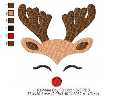 Christmas Rudolph Reindeer - Fill Stitch - Machine Embroidery Design