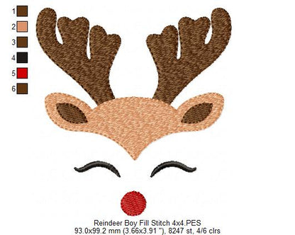 Christmas Rudolph Reindeer - Fill Stitch - Machine Embroidery Design