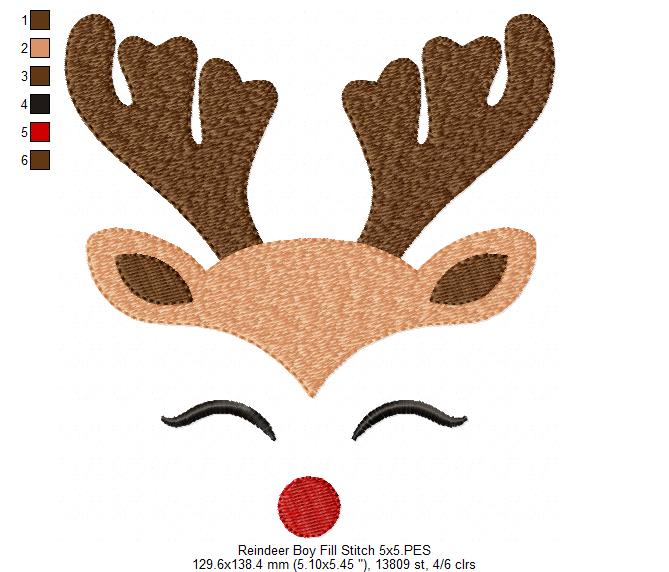 Christmas Rudolph Reindeer - Fill Stitch - Machine Embroidery Design