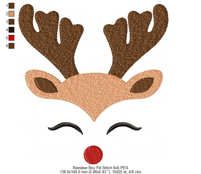 Christmas Rudolph Reindeer - Fill Stitch - Machine Embroidery Design