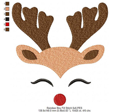 Christmas Rudolph Reindeer - Fill Stitch - Machine Embroidery Design