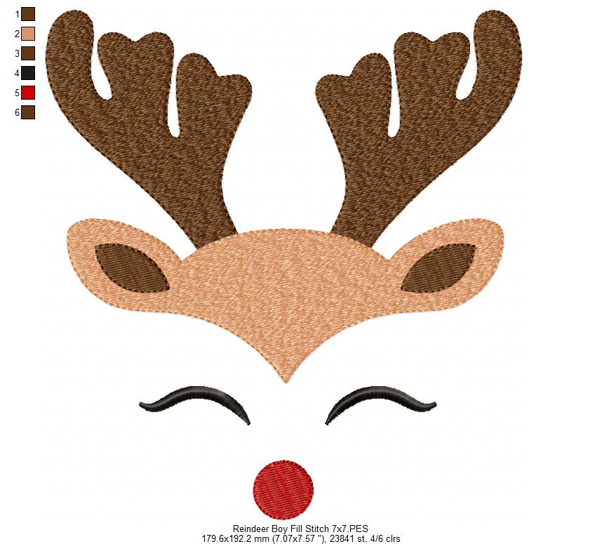 Christmas Rudolph Reindeer - Fill Stitch - Machine Embroidery Design