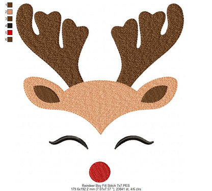 Christmas Rudolph Reindeer - Fill Stitch - Machine Embroidery Design