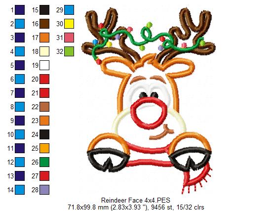 Rudolph Reindeer Face and Hiding His Eyes - Applique - Set of 2 designs