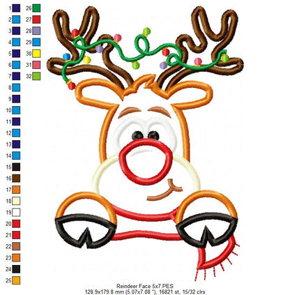 Rudolph Reindeer Face and Hiding His Eyes - Applique - Set of 2 designs