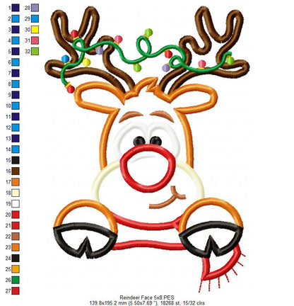 Rudolph Reindeer Face and Hiding His Eyes - Applique - Set of 2 designs