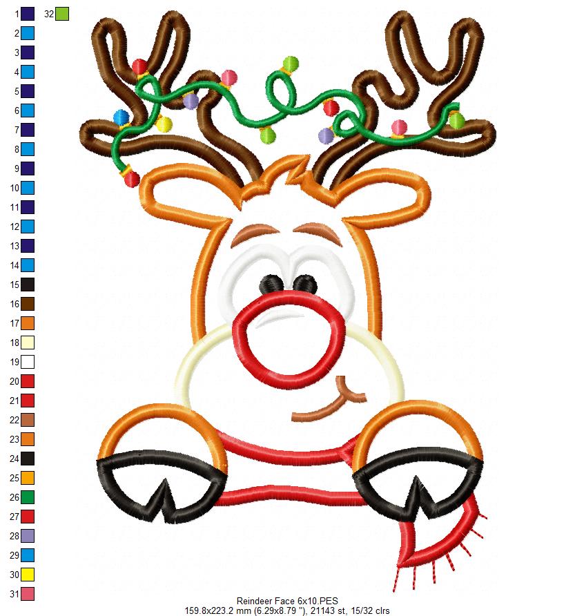 Rudolph Reindeer Face and Hiding His Eyes - Applique - Set of 2 designs