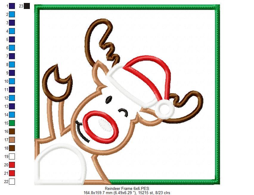 Christmas Rudolph Reindeer Frame - Applique