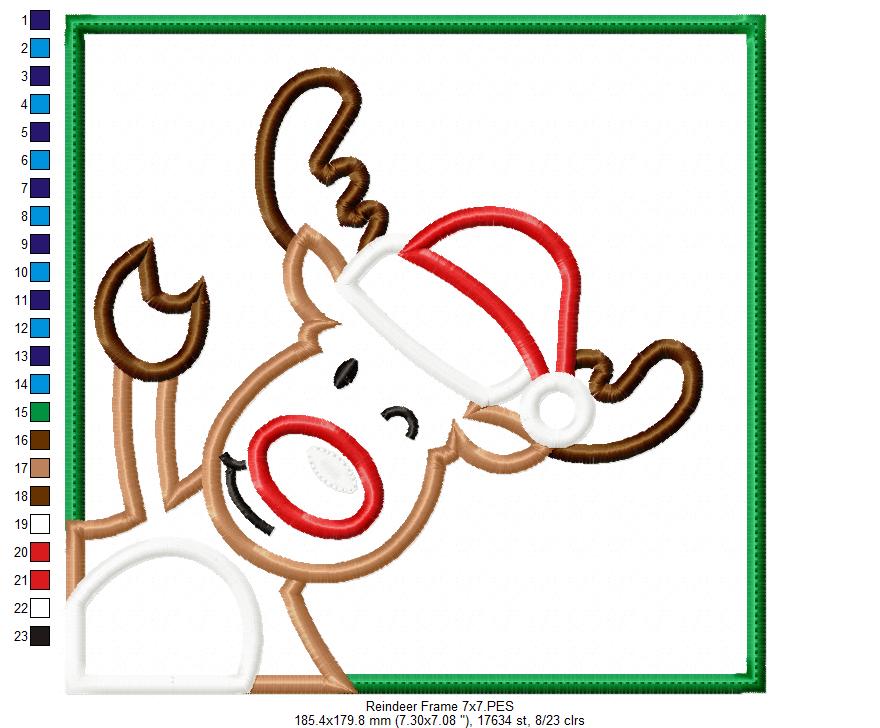 Christmas Rudolph Reindeer Frame - Applique